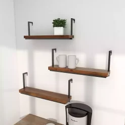 Brown Wood Black Metal Frame 3-pc. Wall Shelves