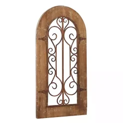Brown Wood Black Metal Scrollwork Wall Plaque