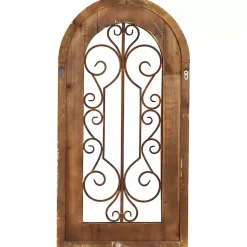 Brown Wood Black Metal Scrollwork Wall Plaque