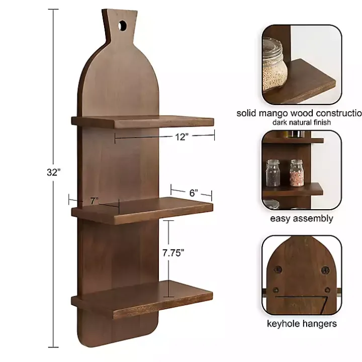 Brown Wood Board Tiered Wall Shelf