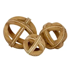 Brown Wood Carved Bead Orbs, Set of 3