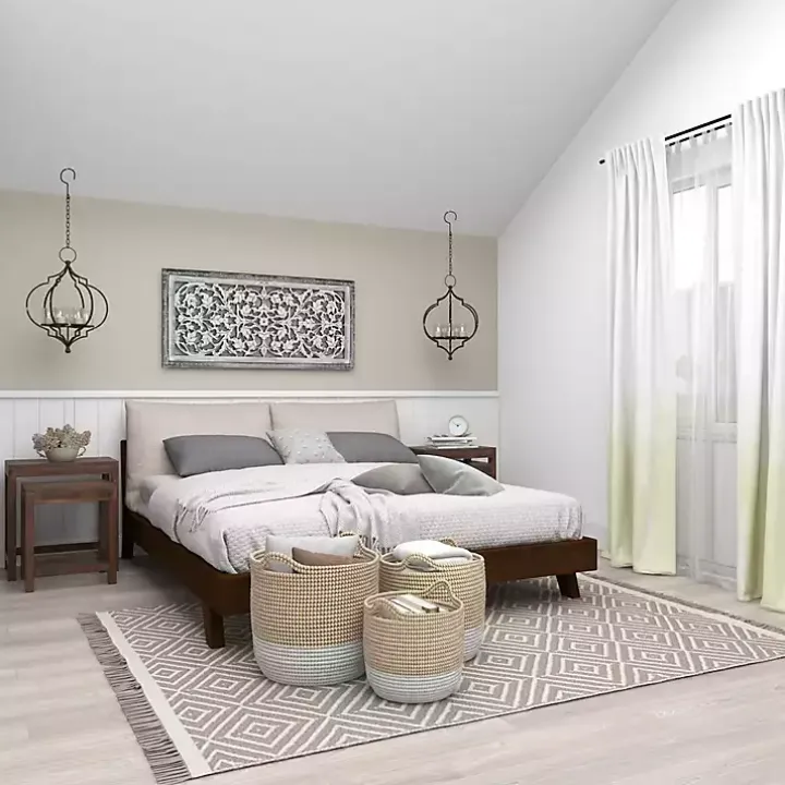 Brown Wood Carved Floral Nesting Tables, Set of 2