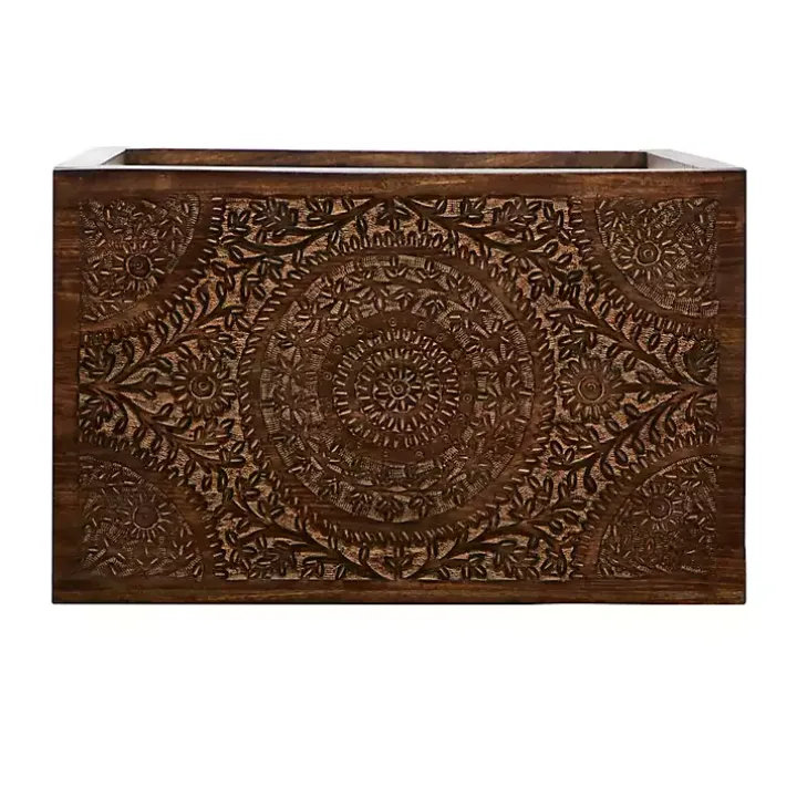 Brown Wood Carved Floral Nesting Tables, Set of 2