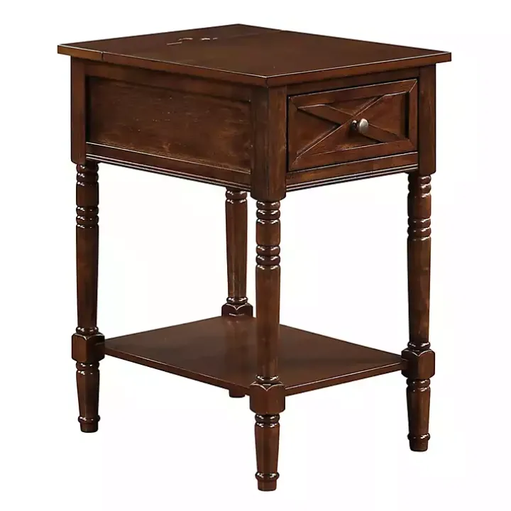 Brown Wood Charging Traditional Accent Table