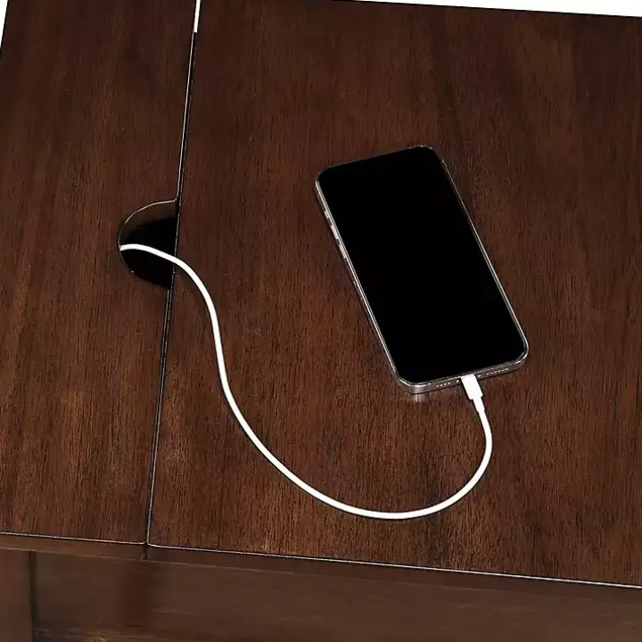 Brown Wood Charging Traditional Accent Table