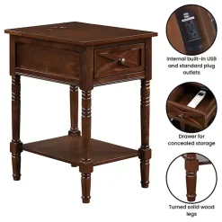 Brown Wood Charging Traditional Accent Table