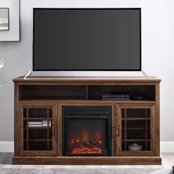 Brown Wood 2-Door LED Fireplace Cabinet