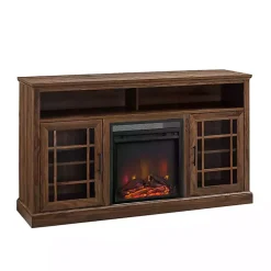 Brown Wood 2-Door LED Fireplace Cabinet