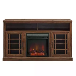 Brown Wood 2-Door LED Fireplace Cabinet