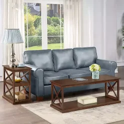 Brown Wood Double X Sides Accent Table