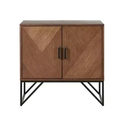 Brown Wood Frame Metal Base 2-Door Cabinet
