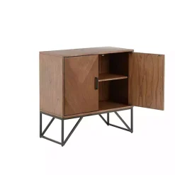 Brown Wood Frame Metal Base 2-Door Cabinet