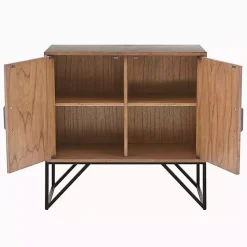 Brown Wood Frame Metal Base 2-Door Cabinet