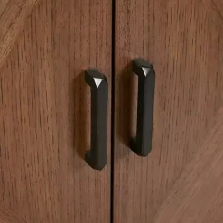 Brown Wood Frame Metal Base 2-Door Cabinet