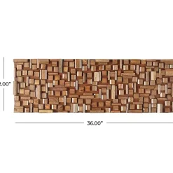 Brown Wood Geometric Block Wall Plaque, 36x12 in.
