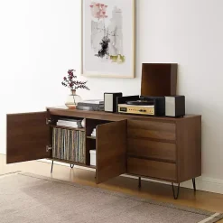 Brown Wood Hairpin Legs Media Cabinet