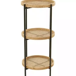 Brown Wood Mesh Woven 3-Tier Accent Table