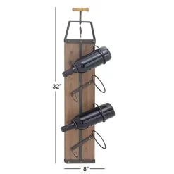 Brown Wood Panel Black Metal Wine Rack