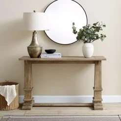 Brown Wood Pedestal Base Console Table
