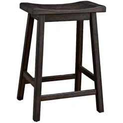Brown Wood Rectangular Counter Stools, Set of 2