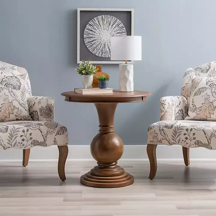 Brown Wood Round Base Side Table