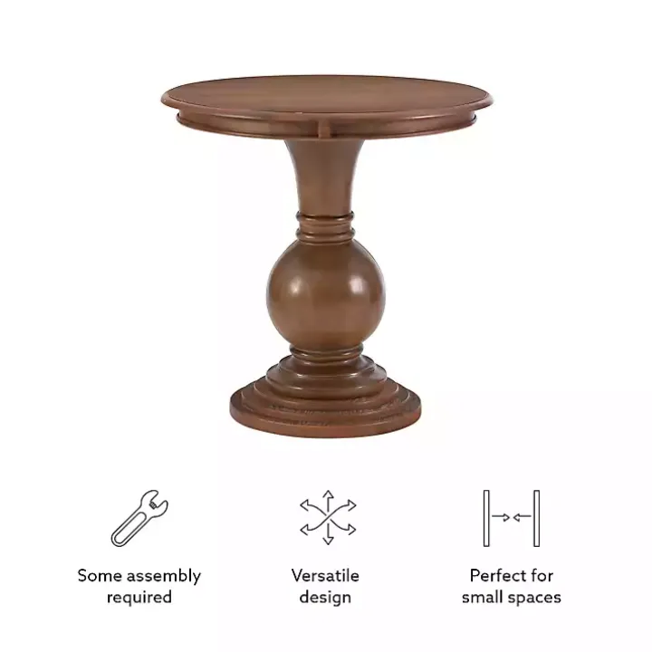 Brown Wood Round Base Side Table