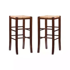 Brown Wood Seagrass Backless 2-pc. Bar Stool Set