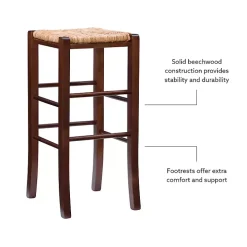 Brown Wood Seagrass Backless 2-pc. Bar Stool Set