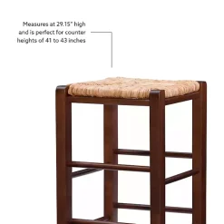 Brown Wood Seagrass Backless 2-pc. Bar Stool Set