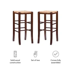 Brown Wood Seagrass Backless 2-pc. Bar Stool Set