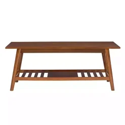 Brown Wood Slatted Bottom Shelf Coffee Table