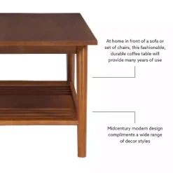 Brown Wood Slatted Bottom Shelf Coffee Table