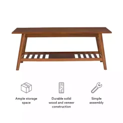 Brown Wood Slatted Bottom Shelf Coffee Table