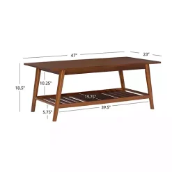 Brown Wood Slatted Bottom Shelf Coffee Table