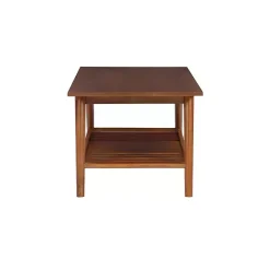 Brown Wood Slatted Bottom Shelf Coffee Table