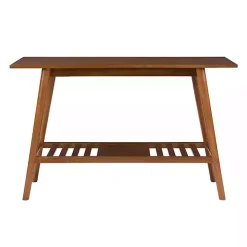 Brown Wood Slatted Bottom Shelf Console Table
