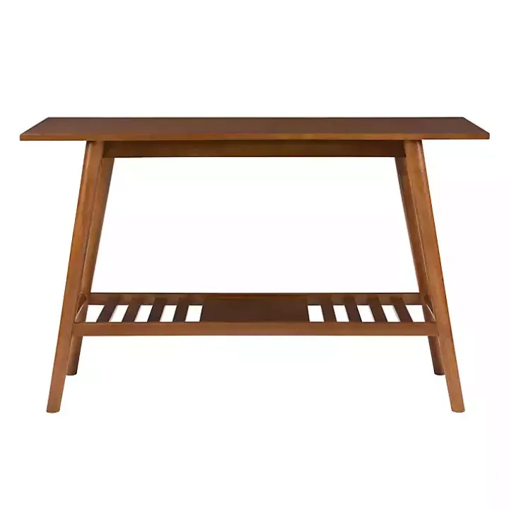 Brown Wood Slatted Bottom Shelf Console Table