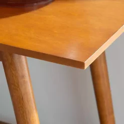 Brown Wood Slatted Bottom Shelf Console Table