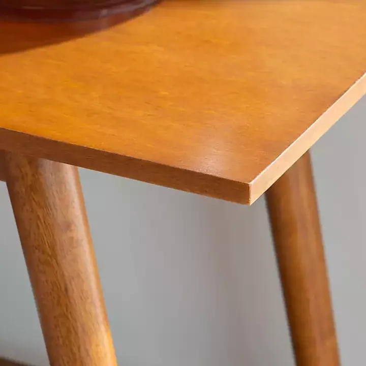 Brown Wood Slatted Bottom Shelf Console Table