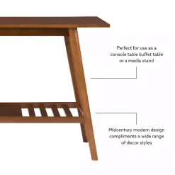 Brown Wood Slatted Bottom Shelf Console Table