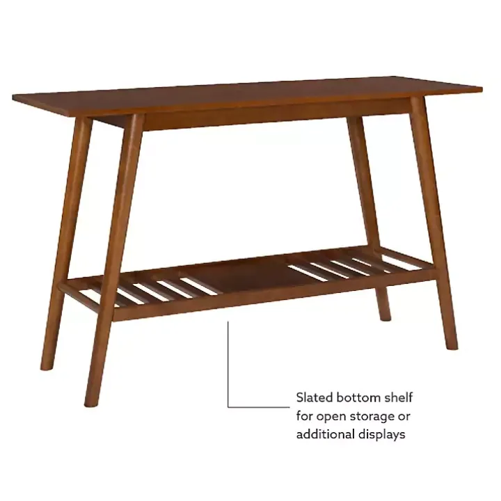 Brown Wood Slatted Bottom Shelf Console Table