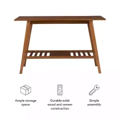 Brown Wood Slatted Bottom Shelf Console Table