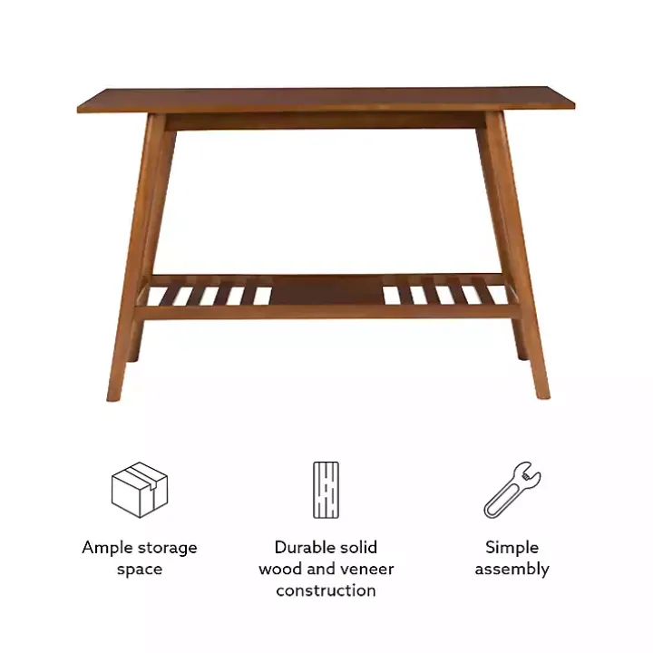 Brown Wood Slatted Bottom Shelf Console Table