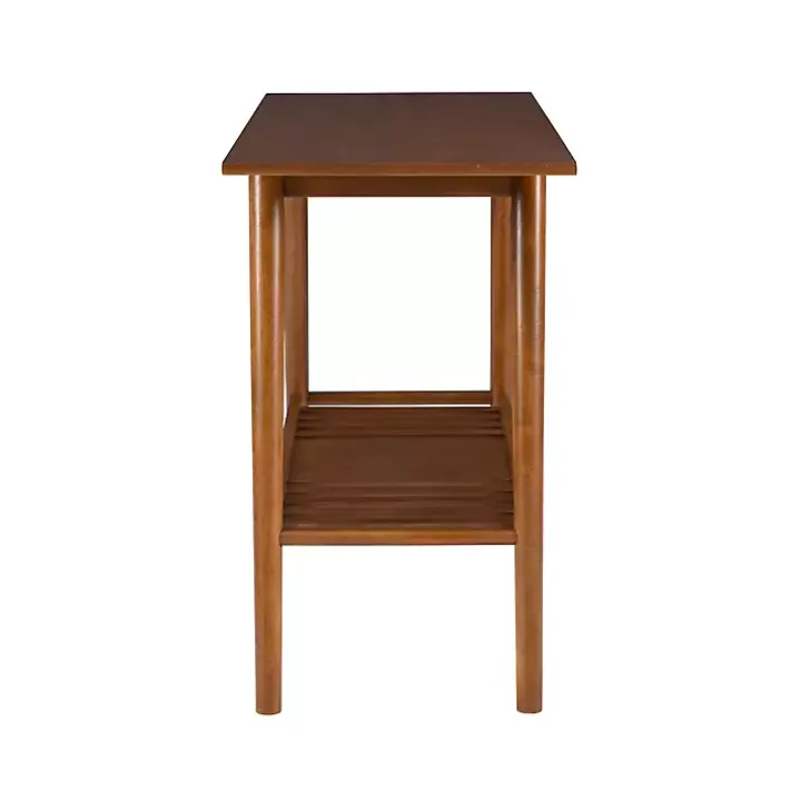 Brown Wood Slatted Bottom Shelf Console Table