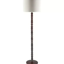 Brown Wood Spindle Paduak Floor Lamp