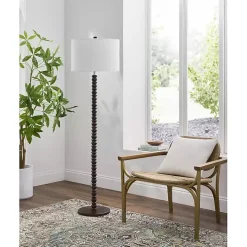 Brown Wood Spindle Paduak Floor Lamp
