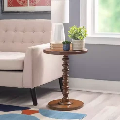 Brown Wood Spindle Side Table