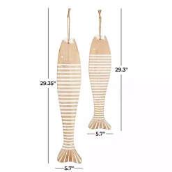 Brown Wood Striped Fish Wall Plaques, Set of 2