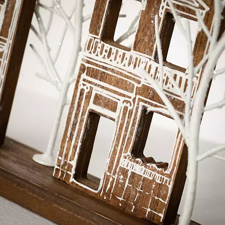 Brown Wood Tabletop Christmas Village