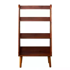 Brown Wood 4-Tier Mid Century Modern Bookshelf